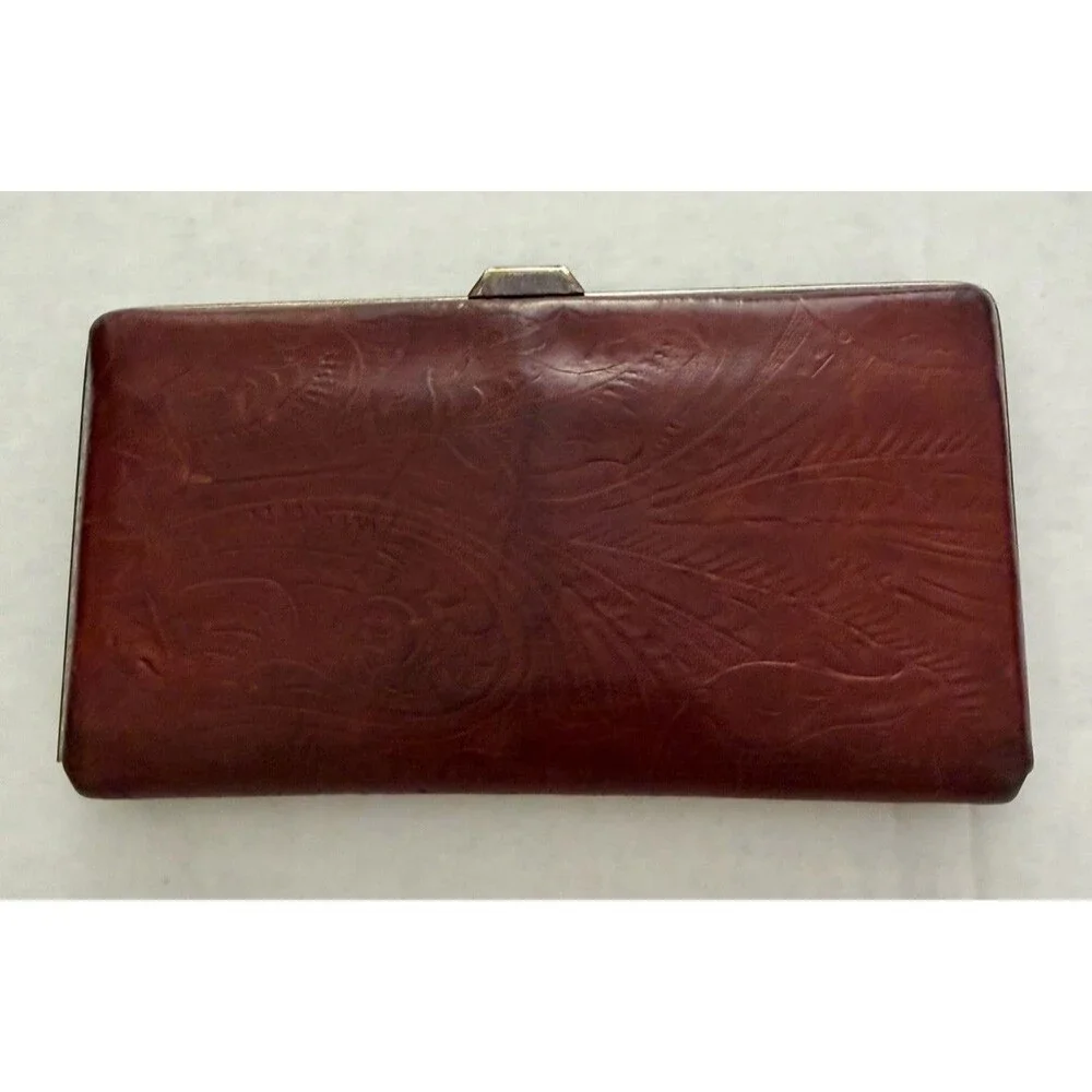 VTG American Leather Co. Credit Card Wallet Change Purse Embossed Kiss-lock